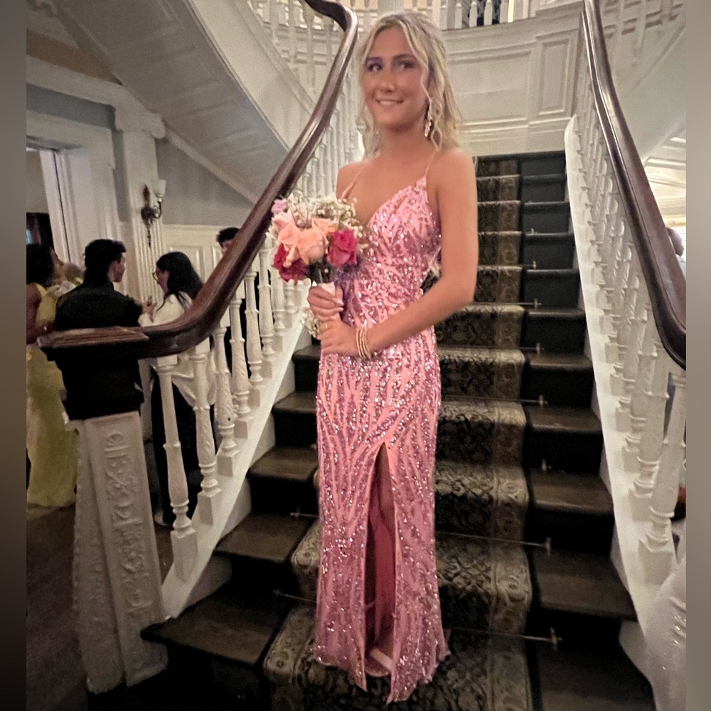 Gorgeous Pink Beaded Gown with Slit